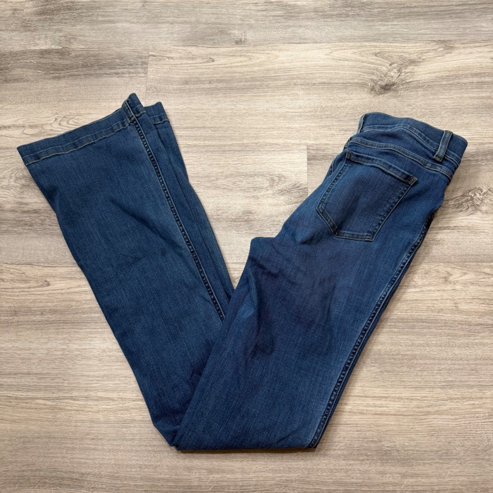 Spanx Flare Jeans Medium Wash High Waisted Pull On Denim Blue Size Medium Tall